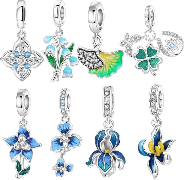 MISEFF Charm-Anhänger, 925 Silber, blaue Blume, Zirkonia - Bild 1