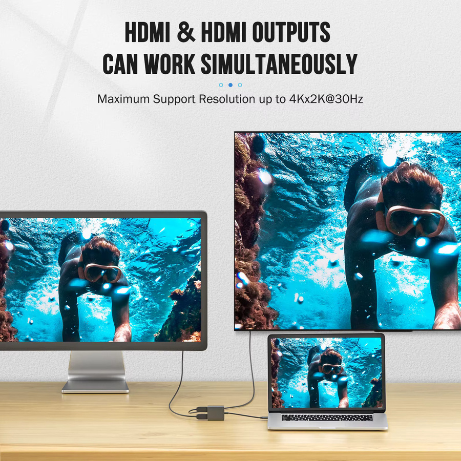 Lemorele USB-C-Dockingstation mit 2-Port USB-C und Dual HDMI 4K 60 Hz für MacBook, Laptop und PC in Weiß und Grau - Bild 4