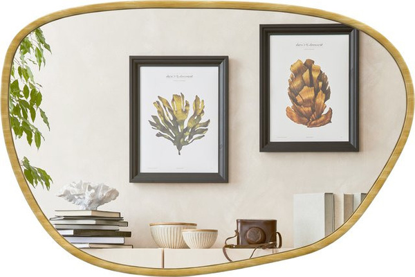 HOMCOM Wandspiegel in organischer Form, dekorativer asymmetrischer Spiegel aus gehärtetem Glas in Natur, Breite: 90 cm, Höhe: 60 cm