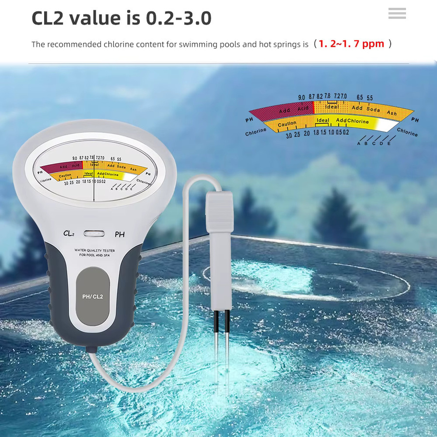 JUANJUAN 2-in-1 Chlordetektor und pH-Messgerät in Weiß für Schwimmbad, Spa, Aquarium und Wasserqualitätstest - Bild 2