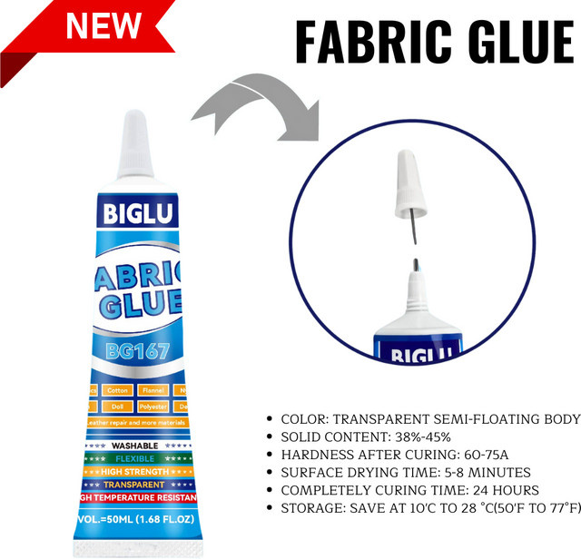 BIGLU Stoffkleber transparent, 50 ml, wasserfester Lederkleber und schnell trocknender Flickenkleber für vielseitige Anwendungen - Bild 1