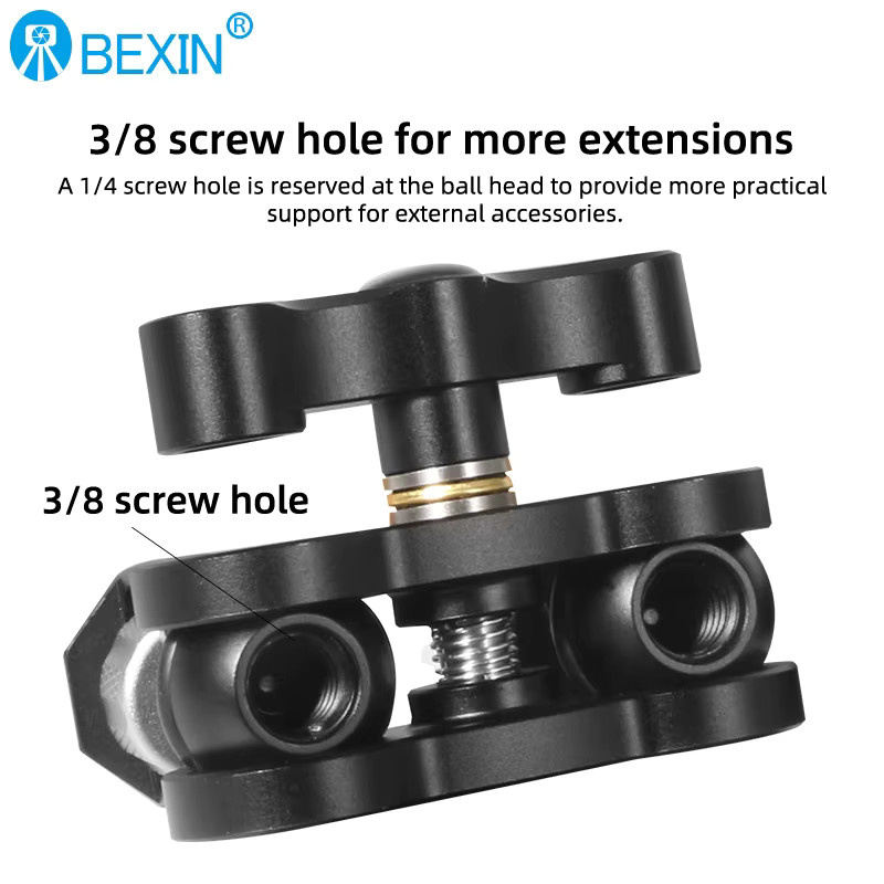 BEXIN TM-5 Gelenkiger magischer Arm mit Dual-Kugelkopf in Schwarz für Stativ-Telefonclip, LED-Licht, LCD-Monitor und Mikrofon mit 1/4 Zoll Schraube - Bild 3