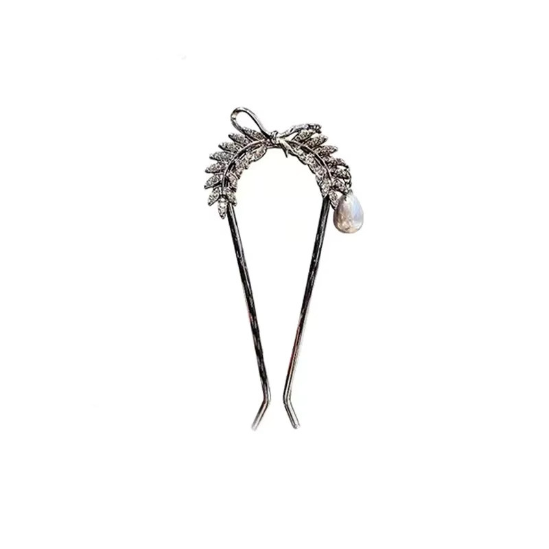 HIYAYZ Haarnadel Perle Strass Weizen U-förmige Haarspange, Damen - Bild 3