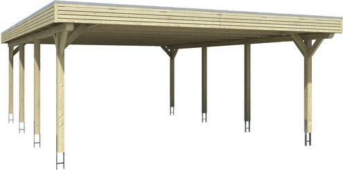 Skan Holz Doppelcarport Spessart Flachdach aus Fichte in Beige mit Aluminium-Dachplatten, B/T: 611 x 846 cm, Höhe: 258 cm - Bild 3
