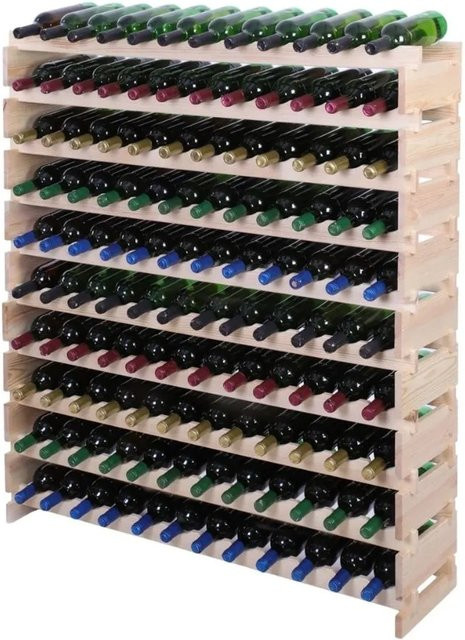 PROREGAL Weinregal VINOTECA FLEX aus massivem Kiefernholz, Natur unbehandelt, braun, H x B x T: 135 x 123 x 32 cm, Platz für 120 Flaschen auf 10 Ebenen - Bild 1