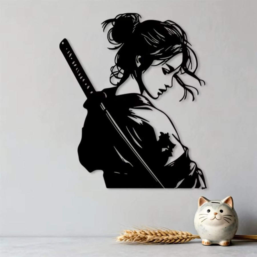 CIFBUY Japanische Samurai-Frau Metall-Wandkunst in Schwarz - Bild 2