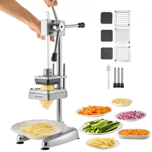 VEVOR Pommes-Schneider aus Edelstahl in Silber mit 3 Ersatzklingen (12,7 mm, 9,5 mm, 6,4 mm) für Gastronomie und Küche - Bild 1