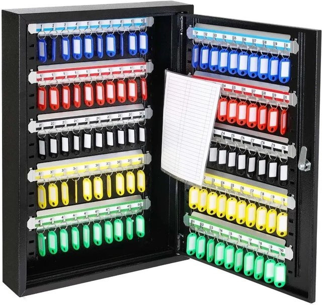 HMF Schlüsselschrank aus Stahl mit 100 Haken, abschließbare Schlüsselaufbewahrung in Schwarz, B/T/H: 55 x 38 x 8 cm - Bild 1