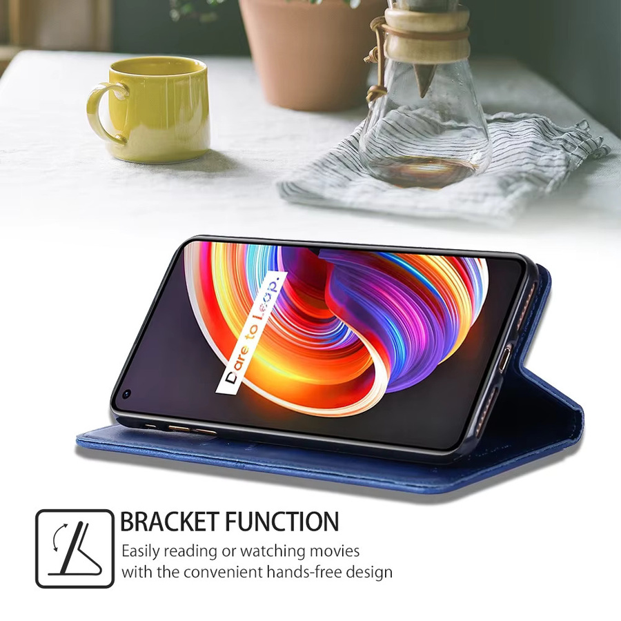 Magnetische Leder Flip Case mit Retro Logo und Kartenfächer für Realme Note 50 Narzo 60X N55 N53 50A 50i Prime 50 30 30A 20A Pro in Schwarz und Blau - Bild 3