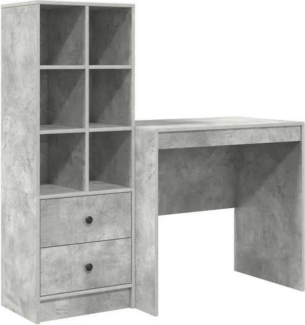 vidaXL Schreibtisch und Hochboard Set in Betongrau, 2-teiliges Büro-Set im minimalistischen Design - Bild 1