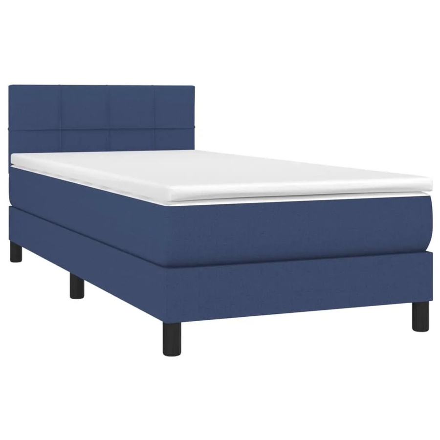 vidaXL Boxspringbett mit Matratze in Blau und Weiß, Hybridbett mit LED-Unterbettbeleuchtung und USB-Ladeport, B/T: 100 x 200 cm - Bild 2