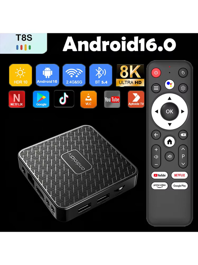 Android 16 Smart TV Box Rockchip RK3518 T8S Media Streamer mit 8K Video, Wifi6 und Bluetooth 5.4 in Schwarz - Bild 5