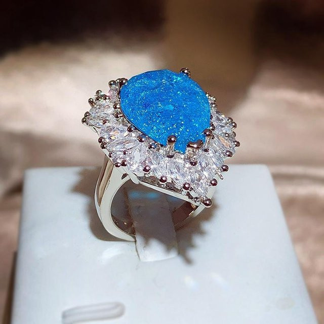 YIRAN Jewelry Ring, Simulations-Aquamarin-Topas, Herzförmig, Diamanten, Damen - Bild 1