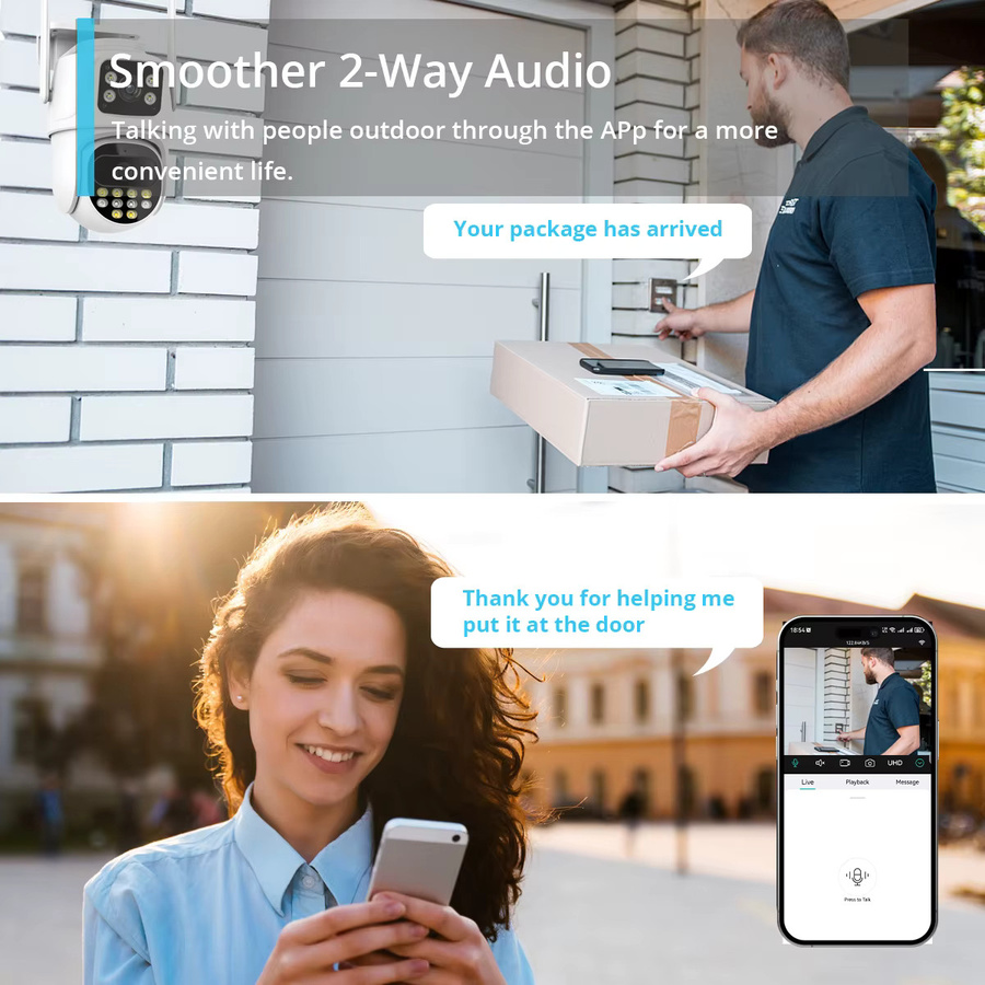 TPTEK 9MP WIFI IP Kamera mit Drei Objektiven und Dual Screen, 8X Zoom, 6MP PTZ, AI Auto Tracking, iCSee Sicherheit Videoüberwachung Kamera in Weiß - Bild 3