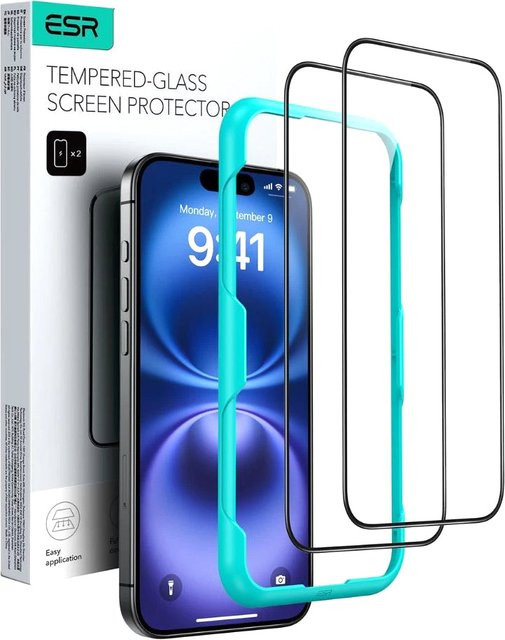 ESR Schutzfolie aus gehärtetem Glas für Apple iPhone 16 Pro Max, Full Glue, 2er-Set, Transparent - Bild 1