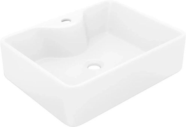 vidaXL Keramik Waschbecken mit Hahnloch, Weiß, Quadratisch, Aufsatzwaschbecken, Breite: 48 cm, Tiefe: 37 cm, Höhe: 13,5 cm - Bild 1
