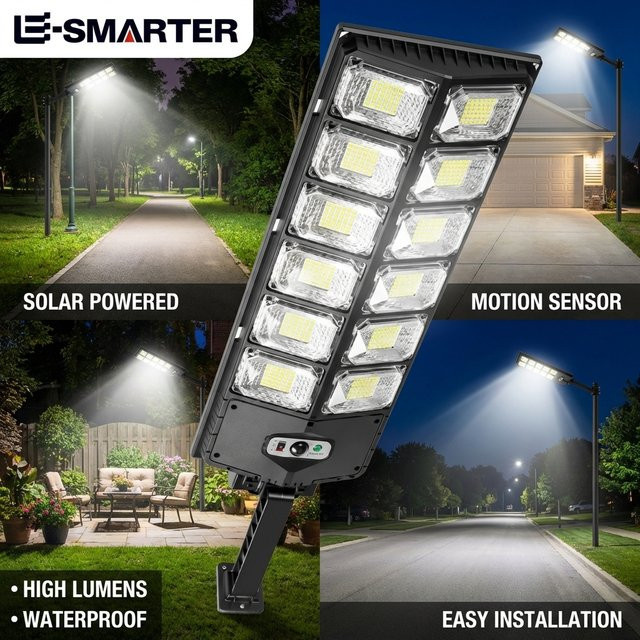 ESMARTER Solar-LED-Wandleuchte für Außenbereich in Schwarz mit Bewegungssensor und Fernbedienung, 8000 Lumen, wasserdichte Gartenleuchte im modernen Design - Bild 1