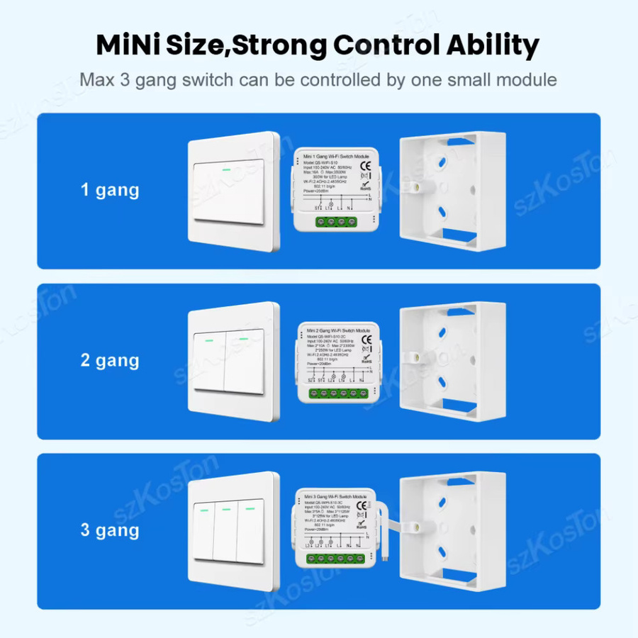 Tuya WiFi Smart Switch Modul für 1/2/3 Gang mit 2-Wege-Steuerung, Smart Life App Automatisierung, kompatibel mit Amazon Alexa und Google Assistant, Farbe: Weiß - Bild 4
