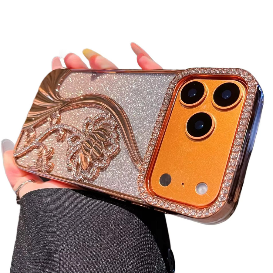 Luxus Glitzer Telefonhülle mit Farbverlauf und Diamant-Blumen-Design für Apple iPhone 12 bis 17 Pro Max Air Plus in Silber und Multicolour - Bild 5