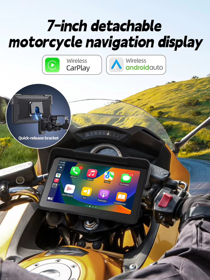 Grandnavi Tragbares Motorrad Display mit Android Auto und Apple CarPlay, Wasserdichter Bluetooth Monitor für Navigation, Schwarz - Bild 6