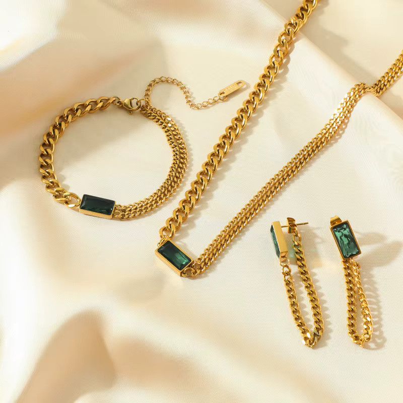 EILIECK Schmuck-Set, Edelstahl, Grün, Kristall, Damen - Bild 2