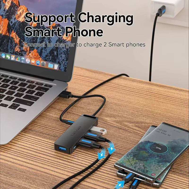 Vention USB-C Hub mit 4 USB 3.0 Ports und Micro Charge Power, Schwarz - Bild 4