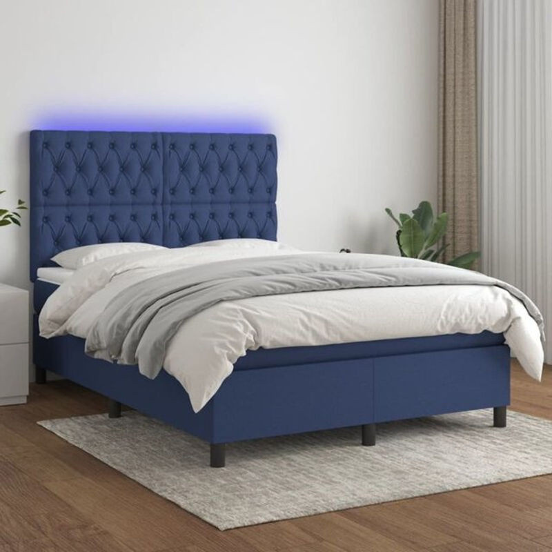 vidaxl Boxspringbett mit Matratze in Blau und Weiß aus Stoff, B/T/H: 140 x 190 cm - Bild 1