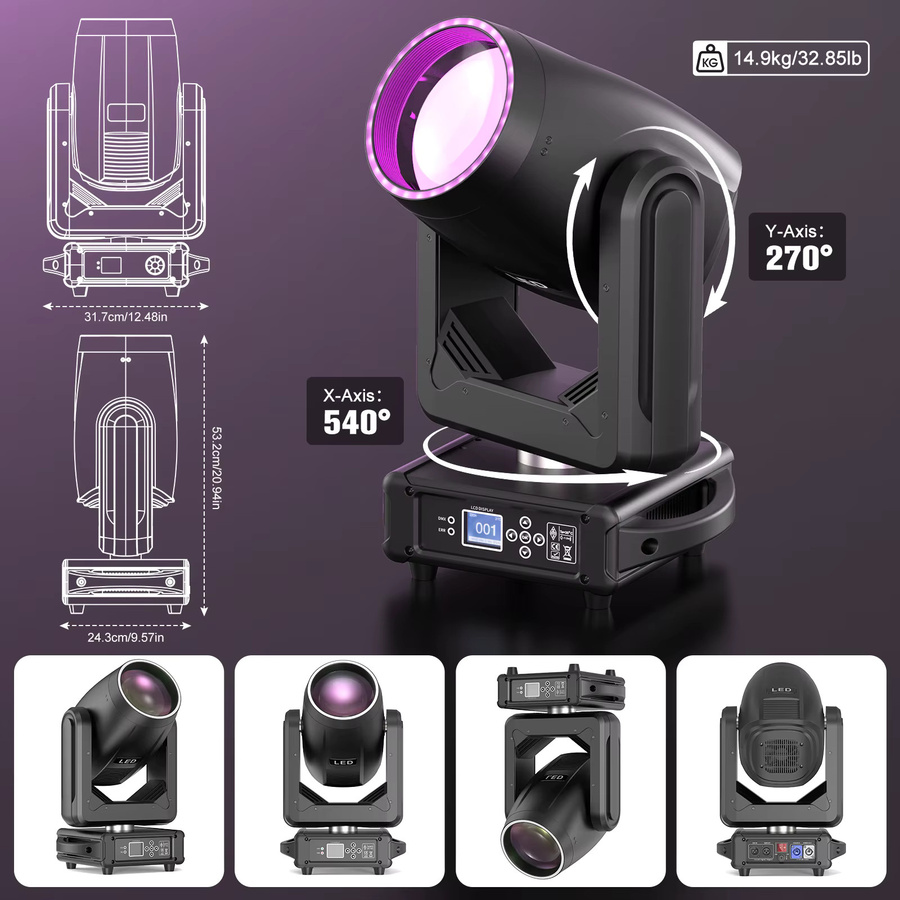 Datewink 200W LED Moving Head Strahler mit 18 Gobos und 15 Farben in Schwarz für DJ, Disco und Bühnenbeleuchtung - Bild 5