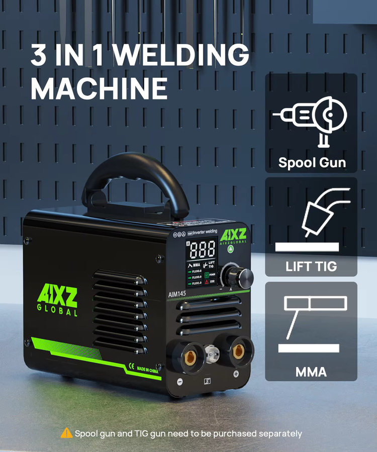 AIXZ 3in1 Schweißgerät Gaslos mit ARC, MMA und LIFT WIG Funktionen, tragbarer MIG IGBT Inverter in Schwarz, 220V, 20-120A - Bild 2