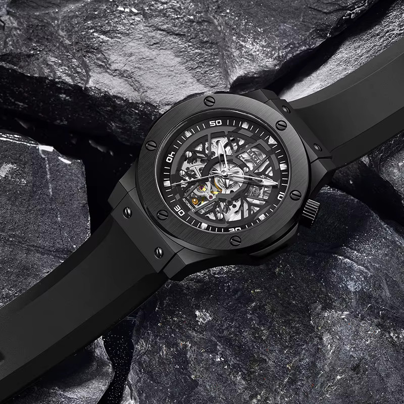 LIGE Armbanduhr Automatik, Silikon, Schwarz, Herren - Bild 2