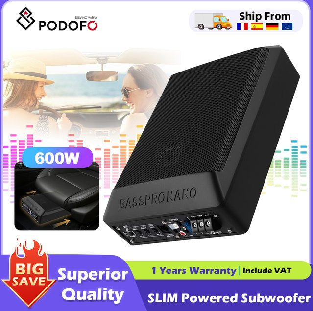 Podofo Aktiver Unter-Sitz-Subwoofer Set in Schwarz mit Verstärkerkabel - Bild 1