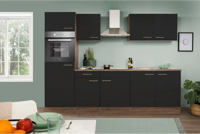 Respekta Küchenzeile KB270EYS in Schwarz Seidenglanz Eiche York Nachbildung, Breite: 270 cm - Bild 1