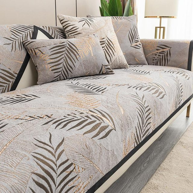 Rutschfester Chenille Sofabezug mit Weidenblattmuster in Grau von Super Six, B/T/H: 70 x 70 x 0 cm - Bild 1