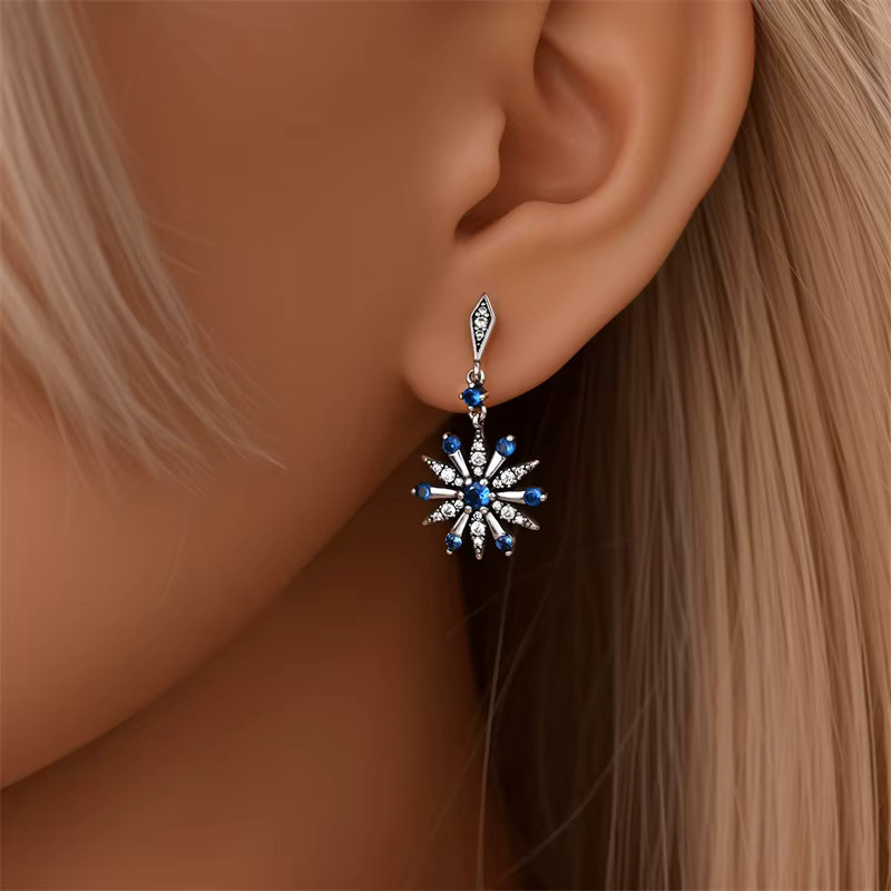 Ohrstecker 925 Silber, blaue Schneeflocken, Damen - Bild 2