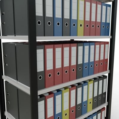 Schulte Lagertechnik Büroregal MultiPlus150 Stecksystem mit 6 Fachböden, Schwarz/Lichtgrau, B: 100 cm, T: 60 cm, H: 200 cm - Bild 1