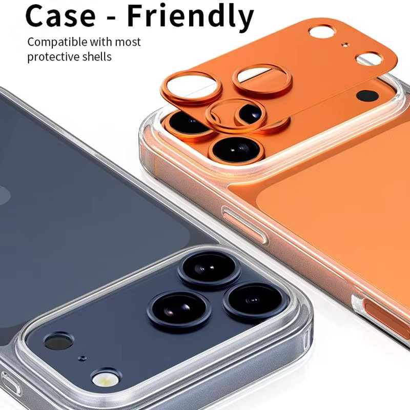 iPhone 17 Air Pro Max Kamera Schutz Metall Rahmen Abdeckung Anti Scratch Super Slim Objektiv Schutz Kappe in Silber und Orange - Bild 3