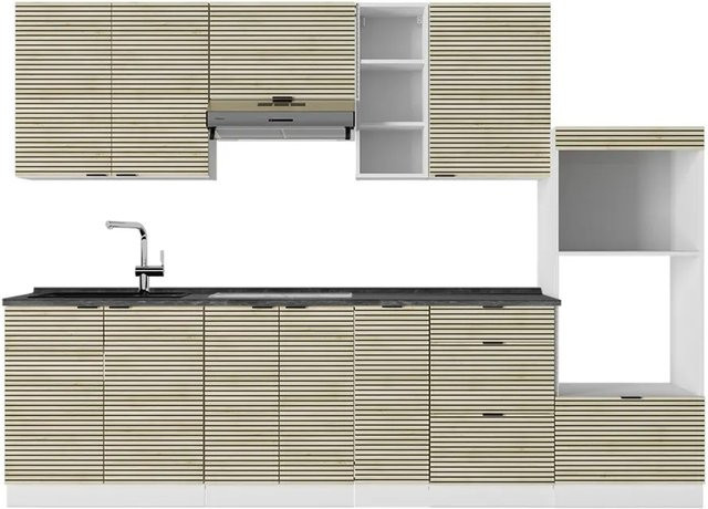 Vicco Fame-Line Küchenzeile Eiche Paneel und Weiß in Anthrazit, Breite: 280 cm - Bild 1
