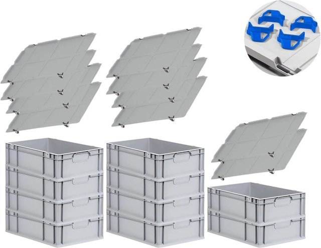 PROREGAL Spar Set mit 10x Eurobox Nextgen Economy in Blau und Grau inklusive Auflagedeckeln und Schiebeschnappverschlüssen, H x B x T: 17 x 40 x 60 cm, 34 Liter - Bild 1