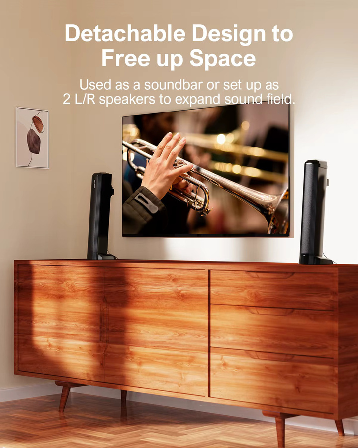 ULTIMEA Apollo S40 Serie 2,2-Kanal TV-Soundbar mit 100 W, abnehmbare 2-in-1 Bluetooth-Soundbar in Schwarz mit einstellbarem Bass und 3 EQ-Modi - Bild 3