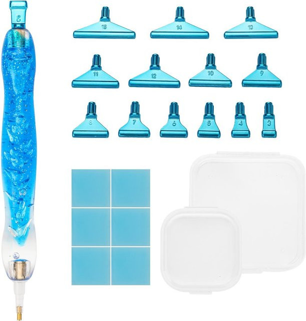 DIY Diamantmalerei Stift Set mit 14 Metallspitzen in Blau für 5D Diamond Art Bastelzubehör - Bild 1