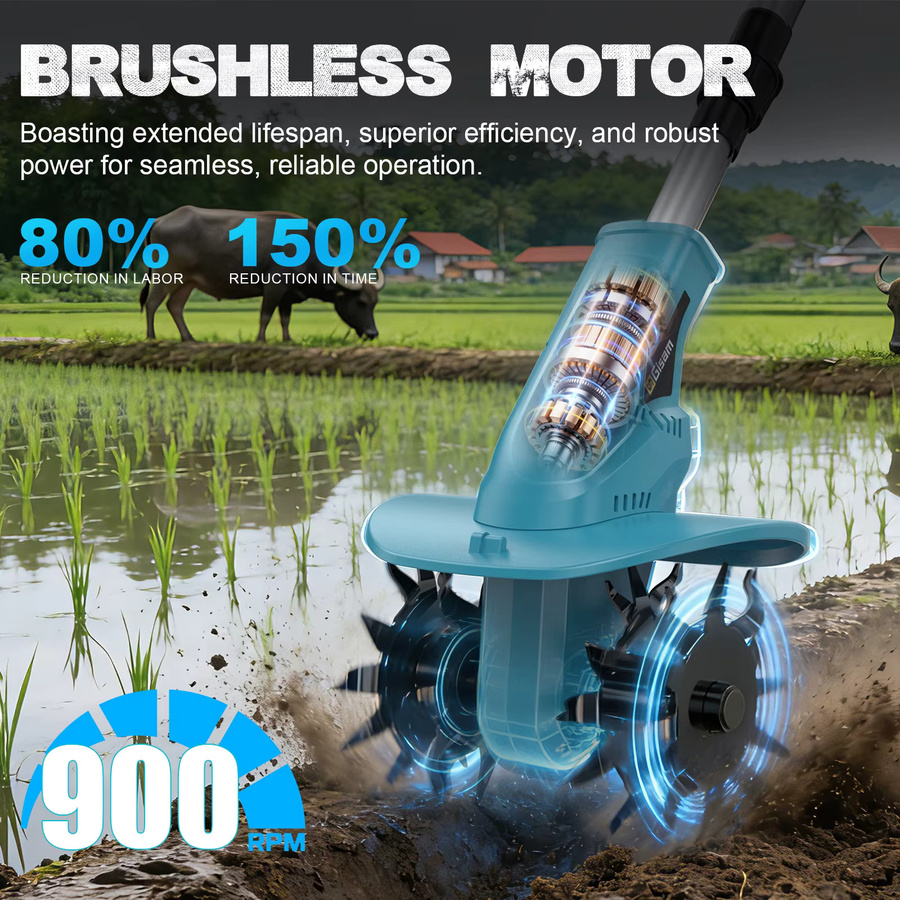 Gisam Bürstenloser Elektro-Gartenfräser Bodenfräse für Makita 18V Akku in Blau - Bild 3