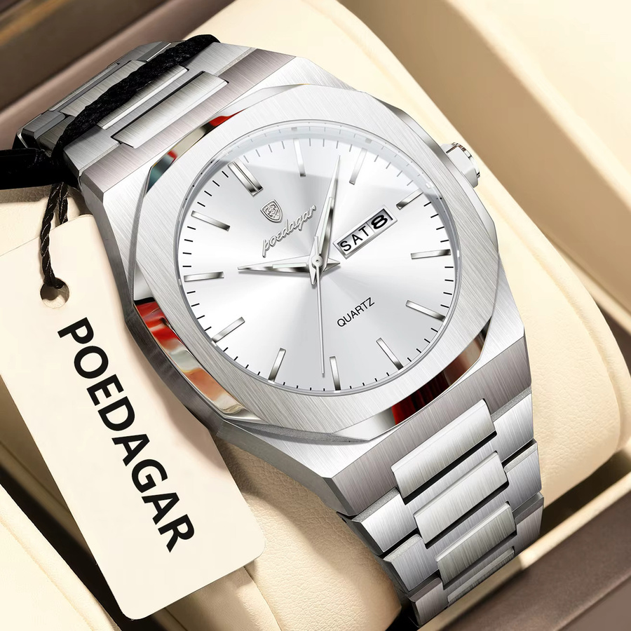 POEDAGAR Armbanduhr Quarz, Edelstahl, Silber, Herren - Bild 2