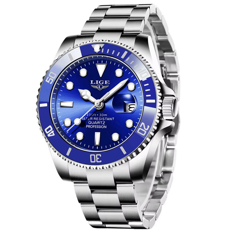 LIGE Armbanduhr Quarz, Edelstahl, Blau, Herren - Bild 7