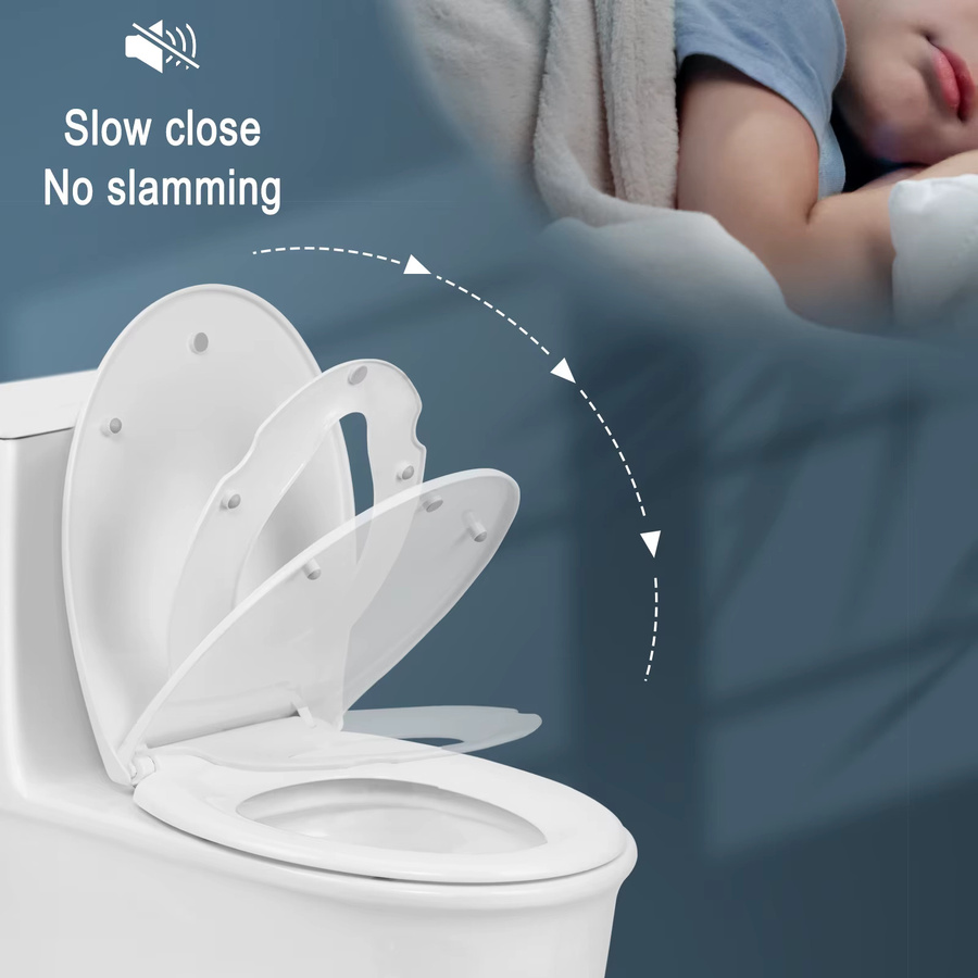 WOLTU O-förmiger Toilettensitz in Weiß mit Absenkautomatik, Schnellverschluss und abnehmbarem Kindersitz, B/T/H: 45,0 x 45,0 x 37,1 cm - Bild 2