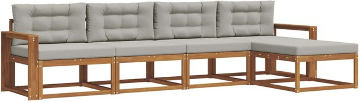 vidaxl Outdoor-Sofagarnitur aus Akazien-Massivholz mit 5 Kissen in Grau und Braun - Bild 1