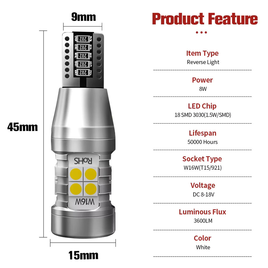 LECIBUBI 2 Stück W16W T15 921 912 LED Canbus Rückfahrlichtlampen für Audi A1 A3 A4 A5 A6 A8 - Bild 5
