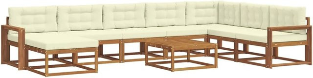 vidaXL Outdoor-Sofagarnitur 9-teilig aus Akazienholz mit Kissen in Natur und Creme - Bild 1