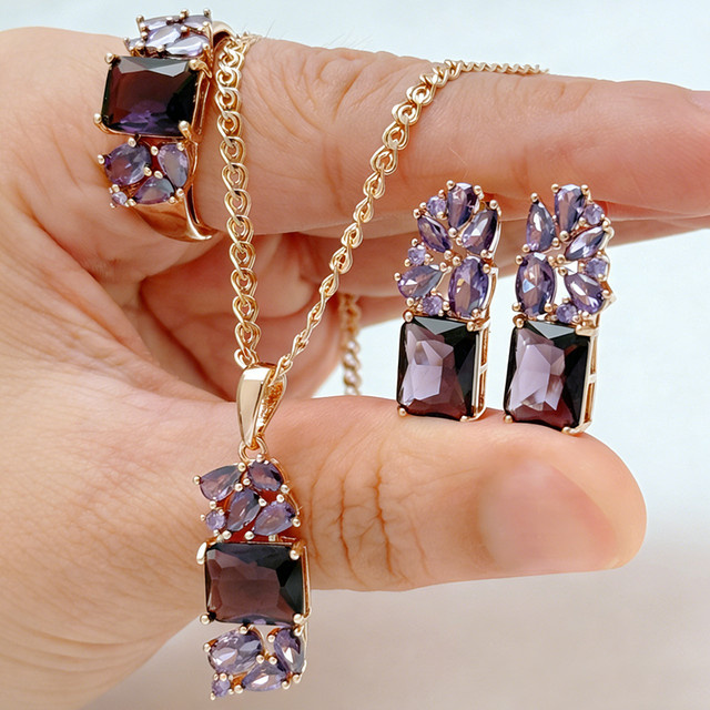 Kinel Schmuckset, 585 Roségold, Zirkonia, Damen, Vintage - Bild 1