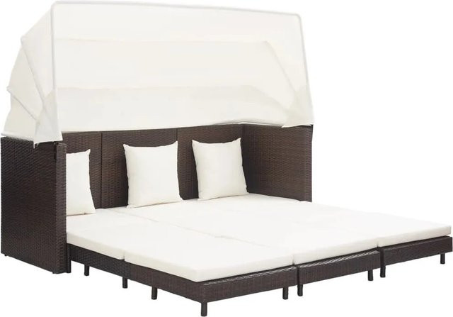 vidaXL Ausziehbares 3-Sitzer-Schlafsofa mit Dach aus braunem Poly-Rattan und Metallrahmen inklusive Kissen - Bild 1