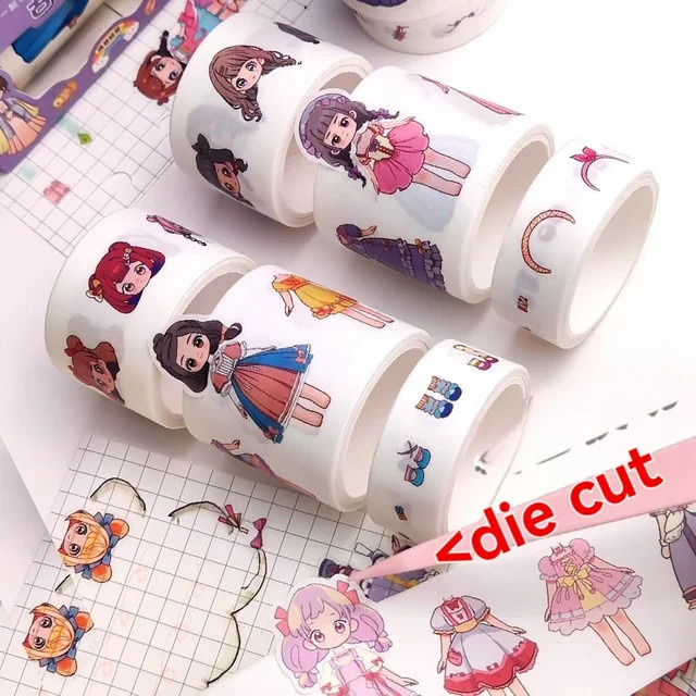 Washi Tape Set Süße Prinzessin Dress Up Aufkleber mit Cartoon Charakteren in Multicolour zur Dekoration von Handbüchern und Planern - Bild 1